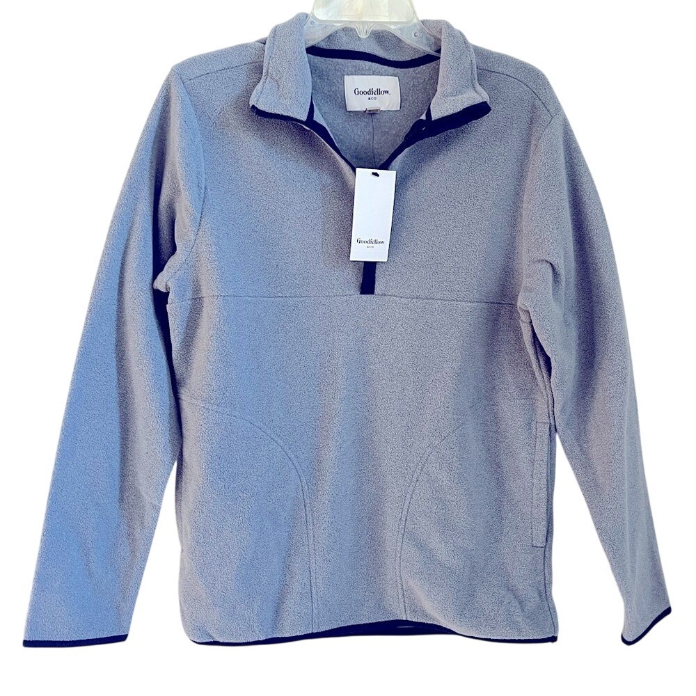 Goodfellow Quarter Zip Fleece Sweatshirt Mens Small Blue Relaxed Fit Cozy NWT